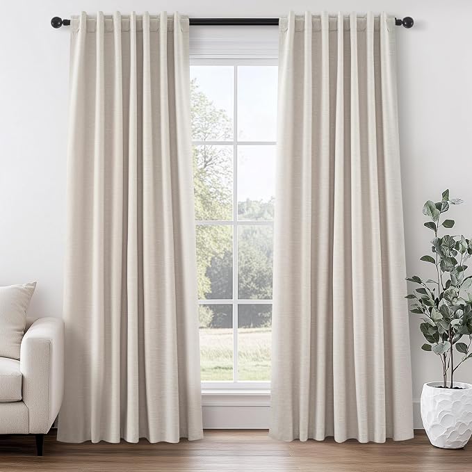 Topfinel Oatmeal Linen Blackout Curtains 96 Inches Long 8 FT Tall 2 Panels by Topfinel