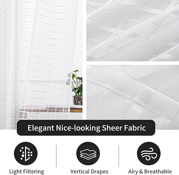 SpaceDresser Check Sheer Curtains 96 Inches Long - Image 5