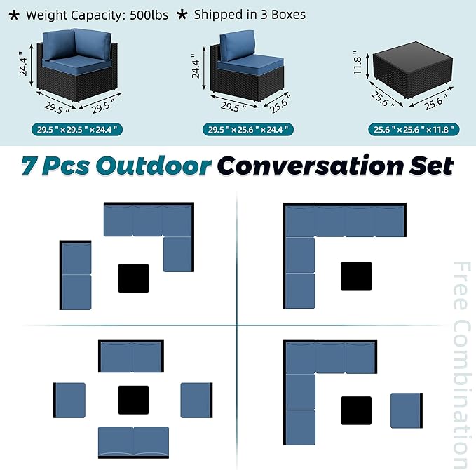 SUNLEI 7pcs Patio Conversation Sets Outdoor Furniture Sets, High Back - Image 5