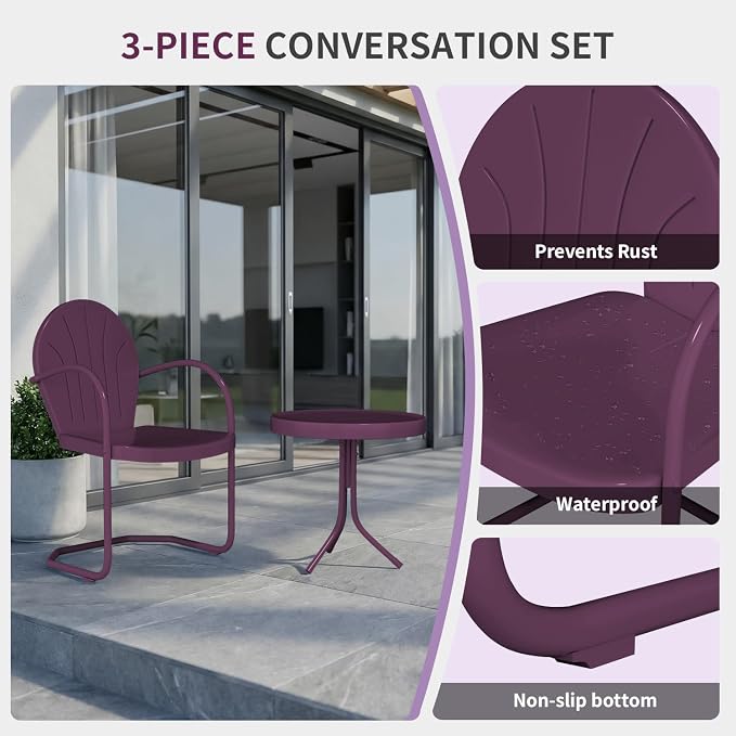 Patio Bistro Set Retro Metal Outdoor Seating Conversation 3 Pieces, 2 C-Spring - Image 7
