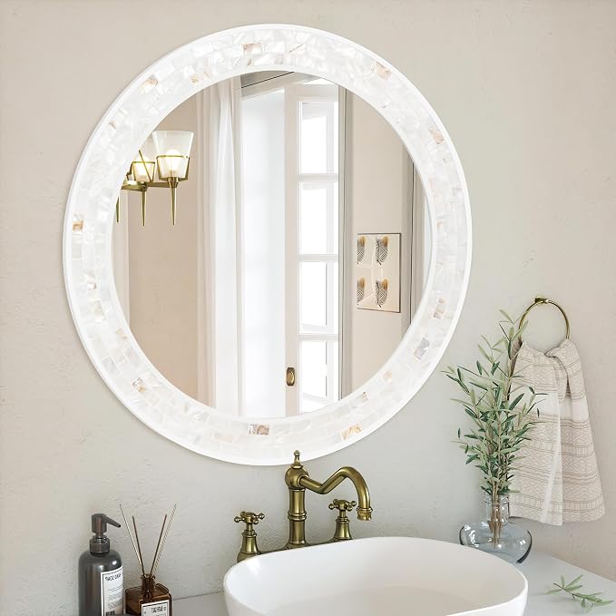 Tanmicoshomy Round Wall Mirror 24 Inch, Circle Mosaic Mirror - Image 2