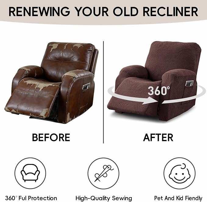 Recliner Chair Covers, 4-Piece Stretch Geometric Strokes Jacquard Reclining - Image 6