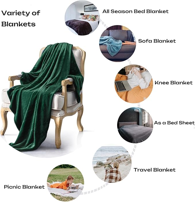 JIAHANNHA Flannel Fleece Blanket Queen Size Green 90 by 90 Inches Blankets - Image 5