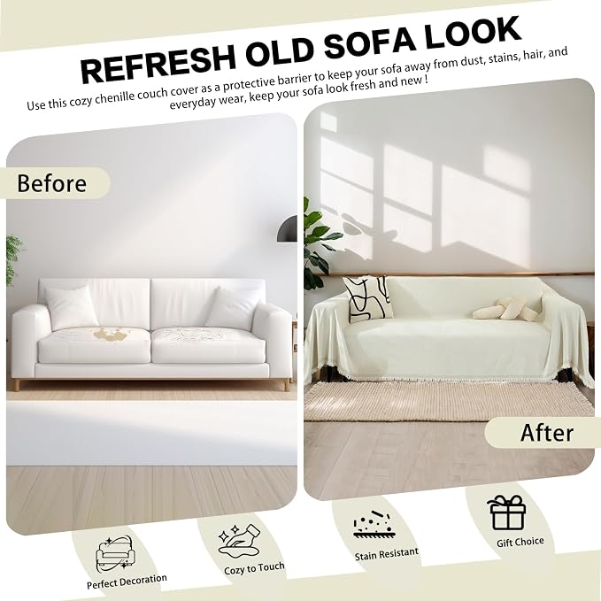 DREAMINGO Modern Minimalism Couch Cover Pets Loveseat Protector Cream White - Image 5