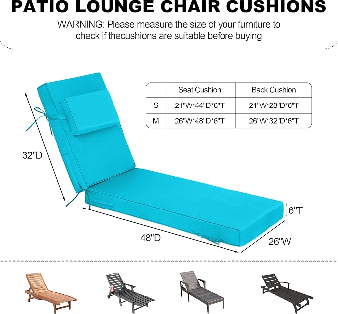 Chaise Lounge Cushions Outdoor 80x26x6 Inch, Fade Resistant 6'' Thicken Outdoor - Image 3