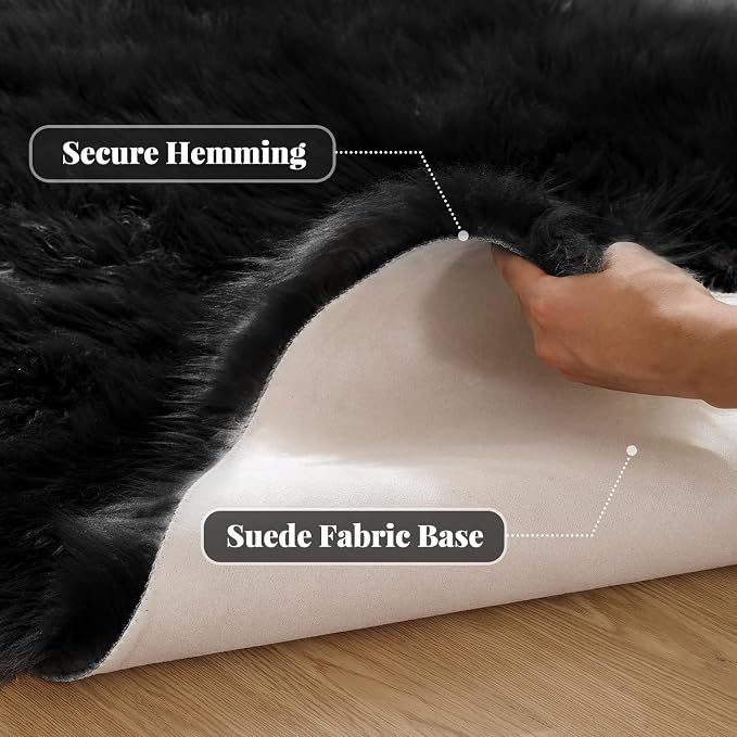 ORINOVA Black Shag Faux Fur 4x6 Area Rugs - Image 2