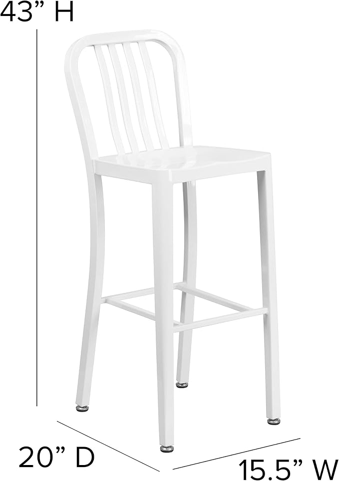 Flash Furniture Commercial Grade 30" High White Metal Indoor-Outdoor Barstool - Image 3
