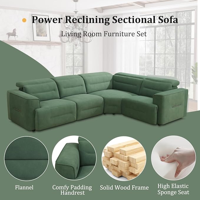 Power Recliner Sectional Sofa, L-Shaped Living Room Furniture Set, Reclining - Image 4