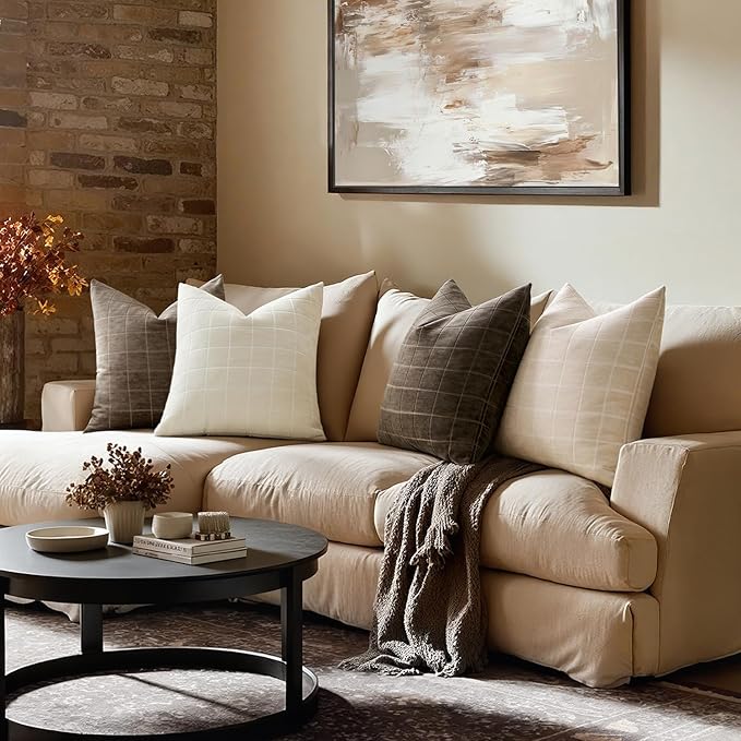 MIULEE Decorative Chenille Check Euro Shams Throw Pillow Covers Vintage Plaid - Image 5