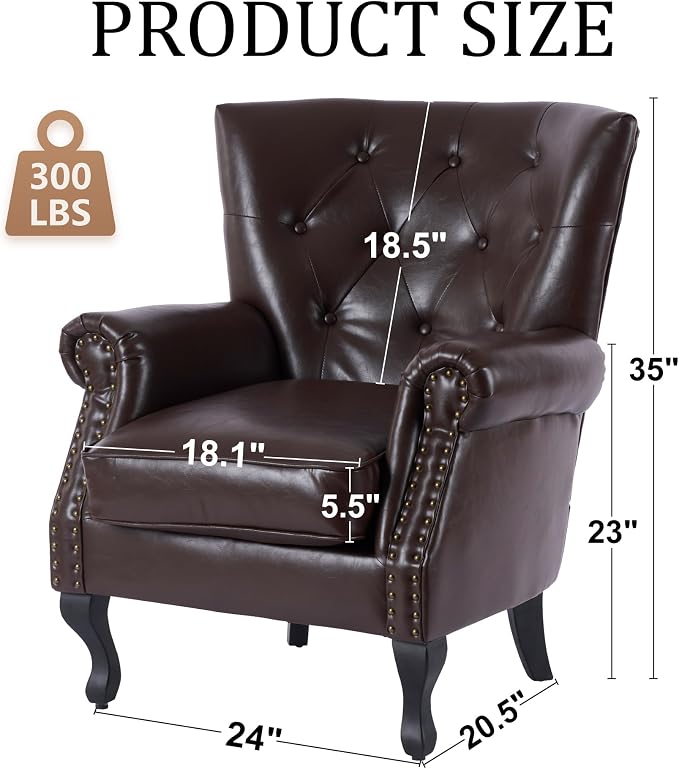 Modern Accent Chair, Mid-Century Faux Leather Armchair - Image 3