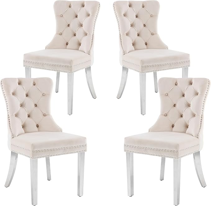 KCC Velvet Dining Chairs Set of 4, Upholstered High-end Tufted Dining Room Chair by KCC