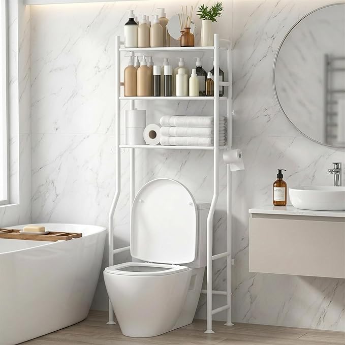 GloTika 3-Tier Over Toilet Storage - 150lb Total Capacity Metal Bathroom by QualityHomewareTimlessComfort