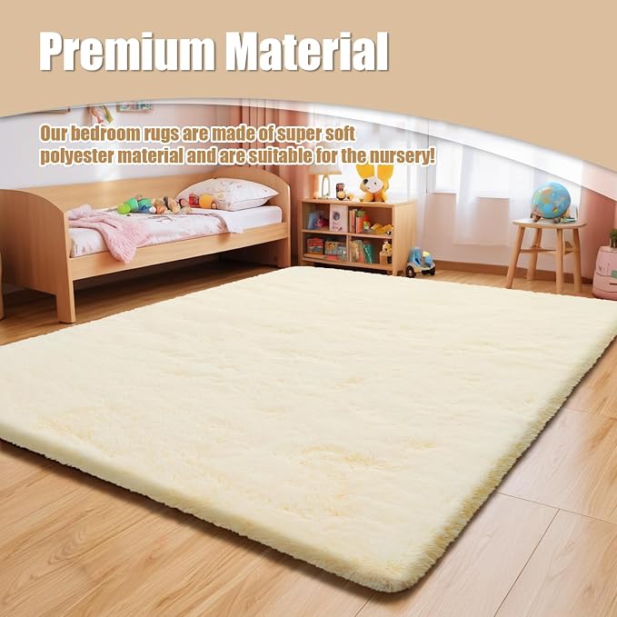 Shag Area Rug for Bedroom 4x6, Ivory Fluffy Area Rugs for Living Room, Soft - Image 7