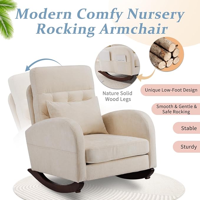 VINGLI Chenille Low Seat Rocking Chair, Upholstered Nursery Glider Chair - Image 5