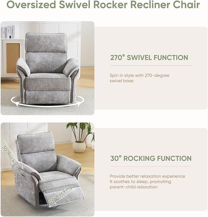 Power Swivel Rocker Recliner, Glider Recliner Nursery Chair - Image 4