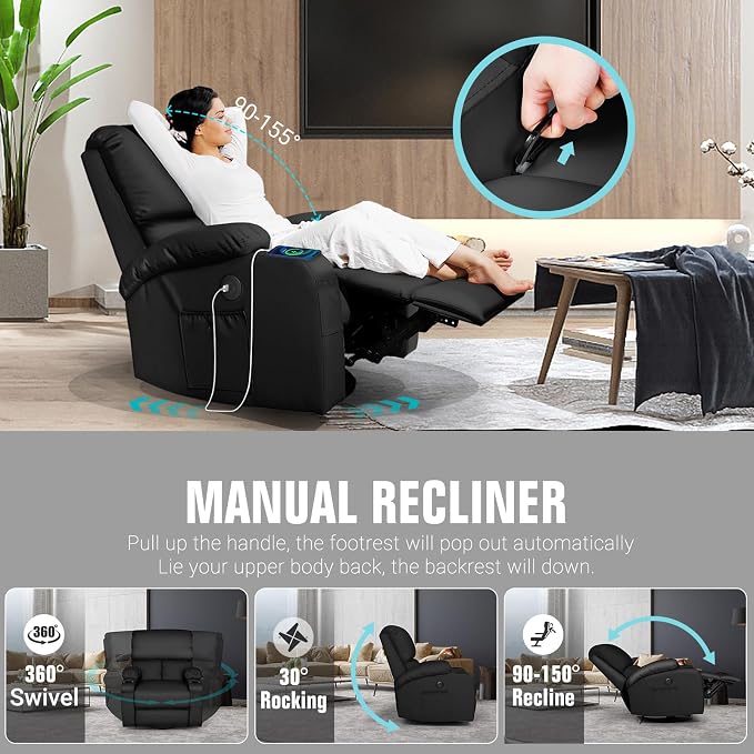 LEVELEVE Rocking Recliner Chair, Massage Rocker Recliner Chair - Image 4