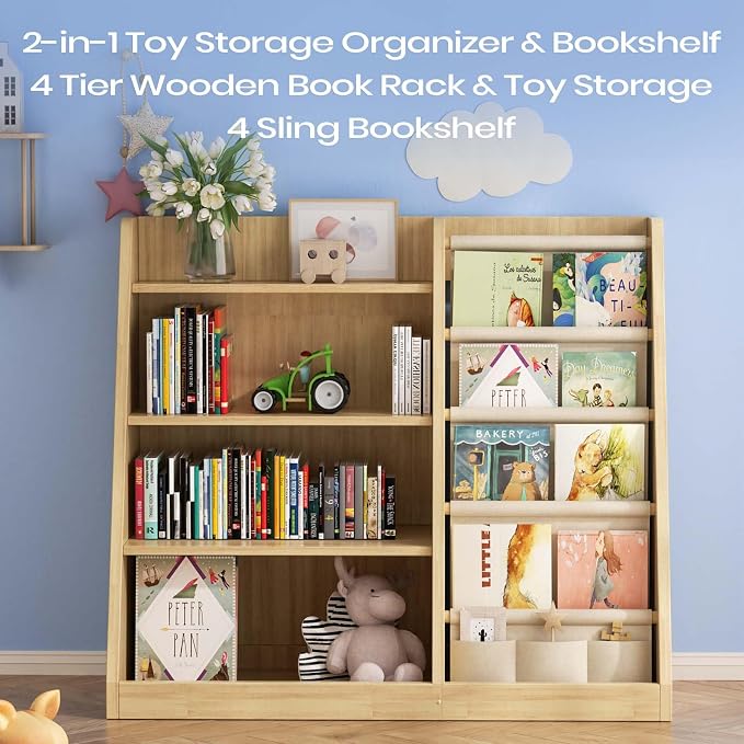 EXPERLAM Kids Bookshelf and Toy Storage Organizer, 4 Tier Wooden Kids Book Shelf - Image 5
