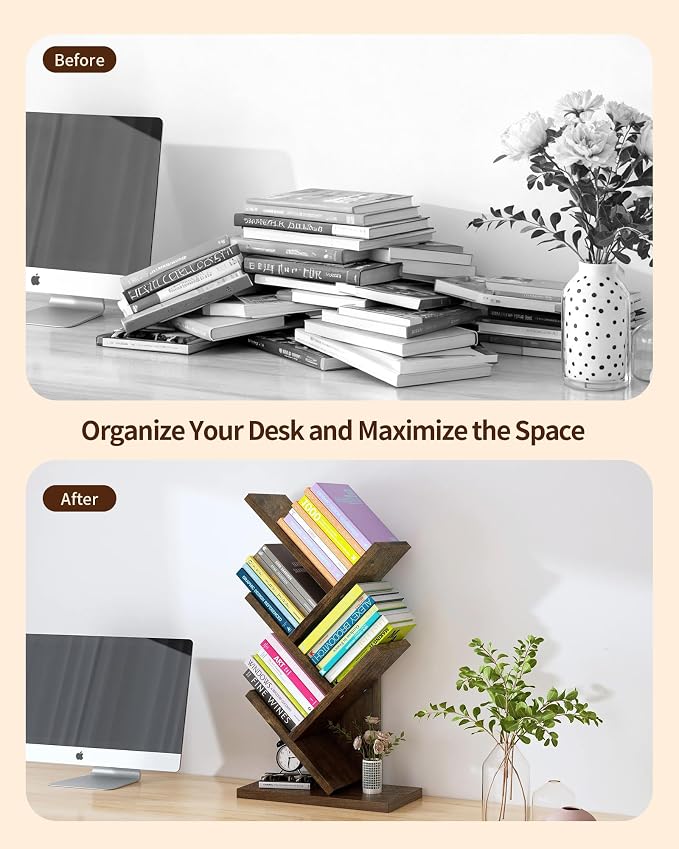Godferyxin Bookshelf with Liting, Small Bookcase LED and Desktop Book Shelf - Image 6