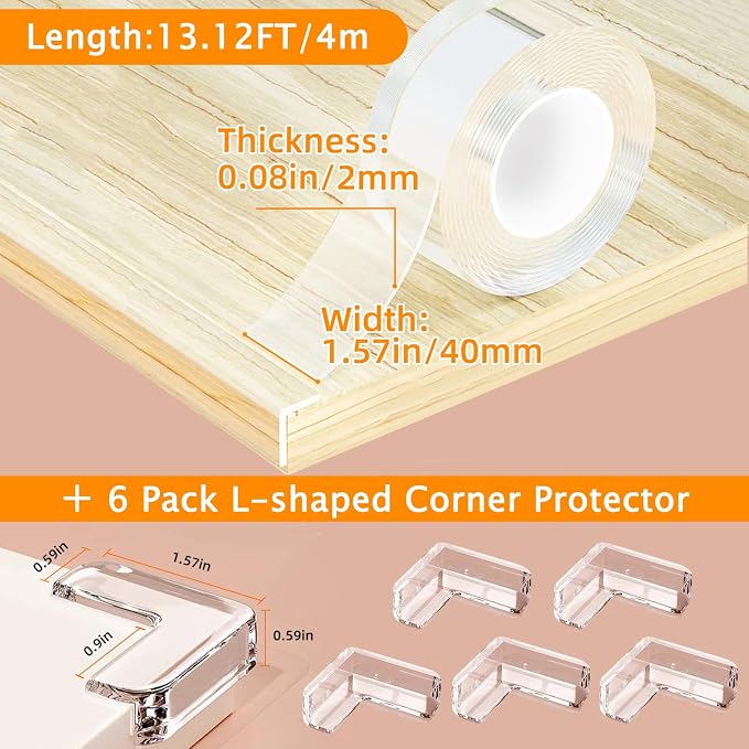 Clear Soft Corner Protectors for Furniture Strip, 1.57 in x 13.12 FT Edge Bumper - Image 2