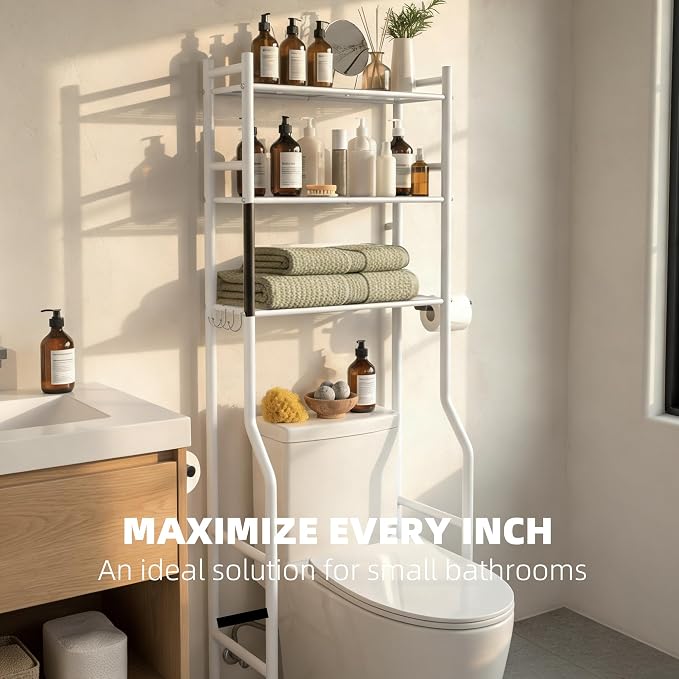 GloTika 3-Tier Over Toilet Storage - 150lb Total Capacity Metal Bathroom - Image 4