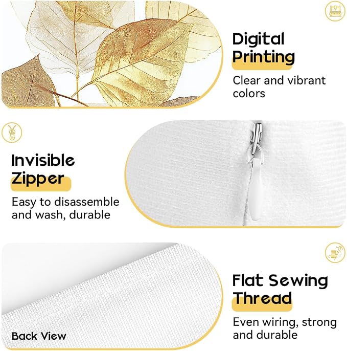 OBSEDE Golden Leaf Illustration Decorative Throw Pillow Covers 18 × 18 in - Image 4
