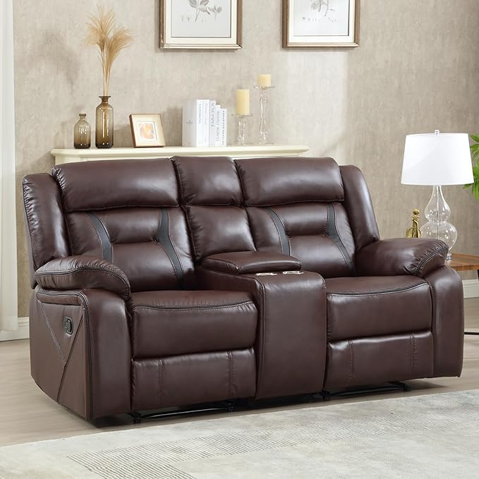 EBELLO Manual Faux Leather Loveseat Recliner, 2 Seat Reclining Sofa Chair - Image 6