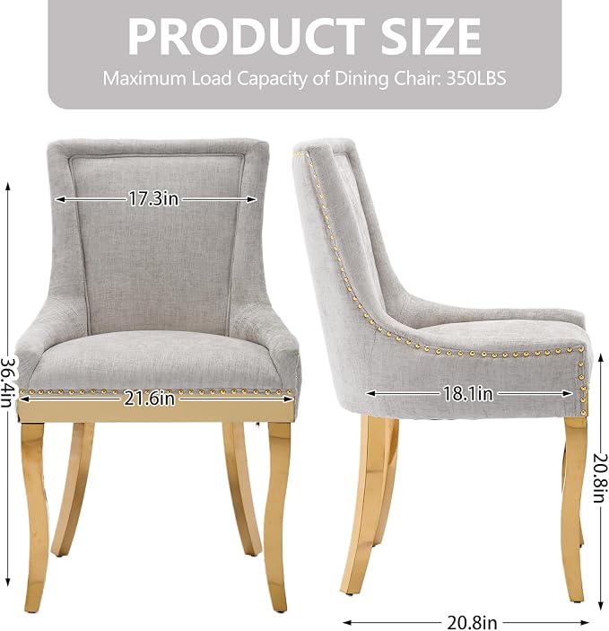 Upholstered Dining Chairs Set of 2, Modern Fabric Side Chairs - Image 3
