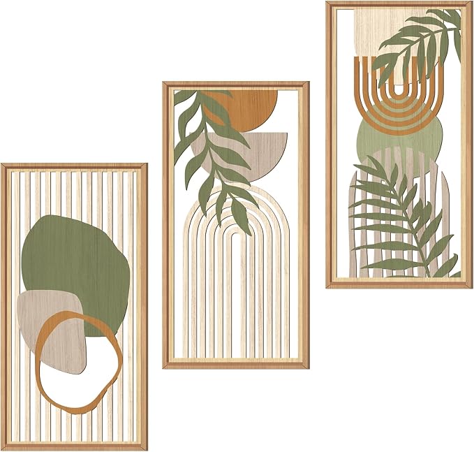 IARTTOP Boho Mid-century Modern Wood Wall Art 8x16 Inch Framed Green Bohemian by IARTTOP