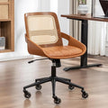 Home Office Desk Chair with Ergonomic Rattan Backrest, Walnut Crafts, Curved by ALLFONISLIVING