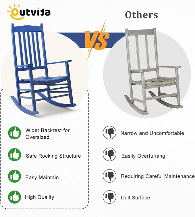 Outvita Outdoor Rocking Chair, Solid Wood High Back Rocker, All Weather Lounge - Image 4
