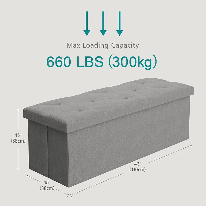 VECELO 43'' Folding Storage Ottoman Bench, Storage Chest, Linen Fabric Foot - Image 3