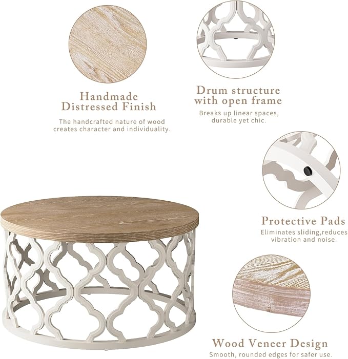 Farmhouse Coffee Table, French Country Round Coffee Table, Coastal Coffee Table - Image 8