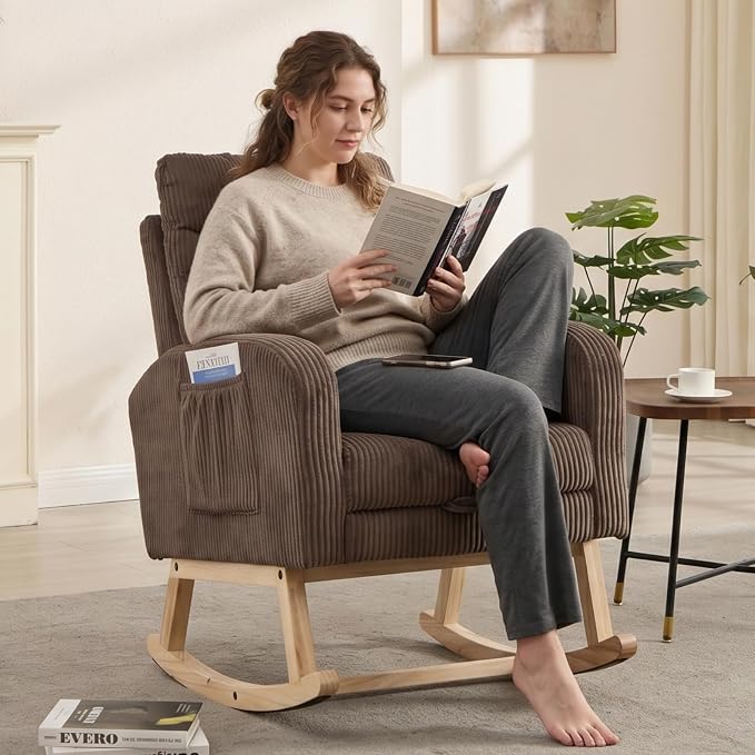 NIOIIKIT Nursery Rocking Chair, Corduroy Upholstered Rocking Chair - Image 3