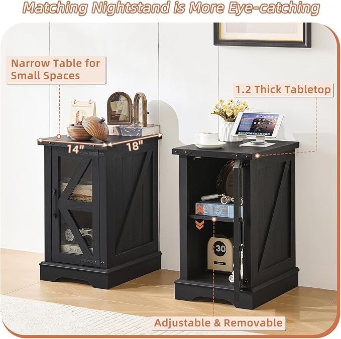 Joaxswe Narrow Night Stand for Small Spaces, Farmhouse Side End Table - Image 6