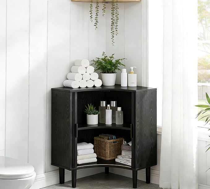 Lxsxlome Fluted Corner Cabinet, Small Corner Floor Cabinet - Image 9