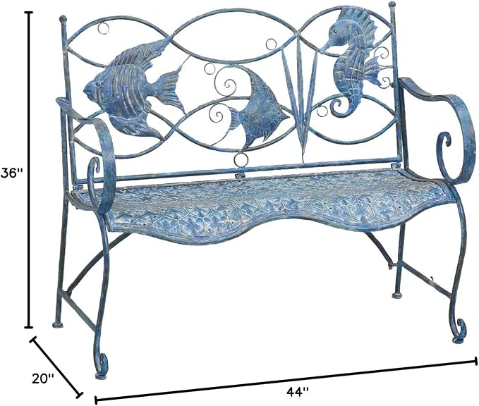 Cape Craftsmen Evergreen Weatherproof Blue Fish Coastal Outdoor Bench | Holds - Image 2