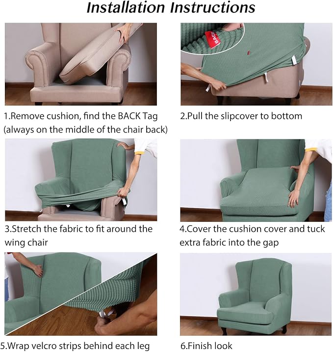 Turquoize Wingback Chair Covers 2 Piece Wing Chair Slipcover Stretch Slipcovers - Image 6
