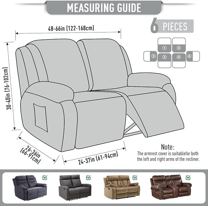 TAOCOCO Recliner Loveseat Slipcover, 6 Pieces Dual Recliner Sofa Covers - Image 5