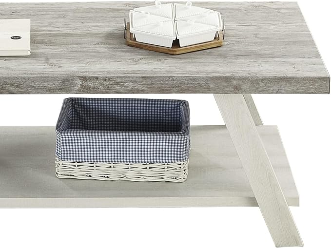 Contemporary Wood Coffee Table 48 in, Two-Tone Living Room Center Table - Image 5