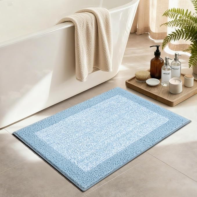 36x24 Large Bathroom Rugs Washable Non Slip, Light Blue Bath Mat - Image 3