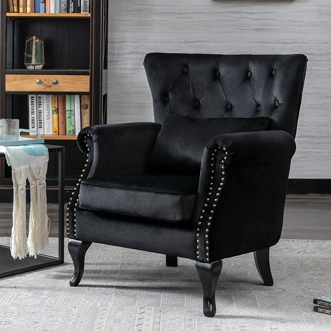Mid Century Accent Chair Modern Button Tufted Armchair Club Chair Velvet - Image 2