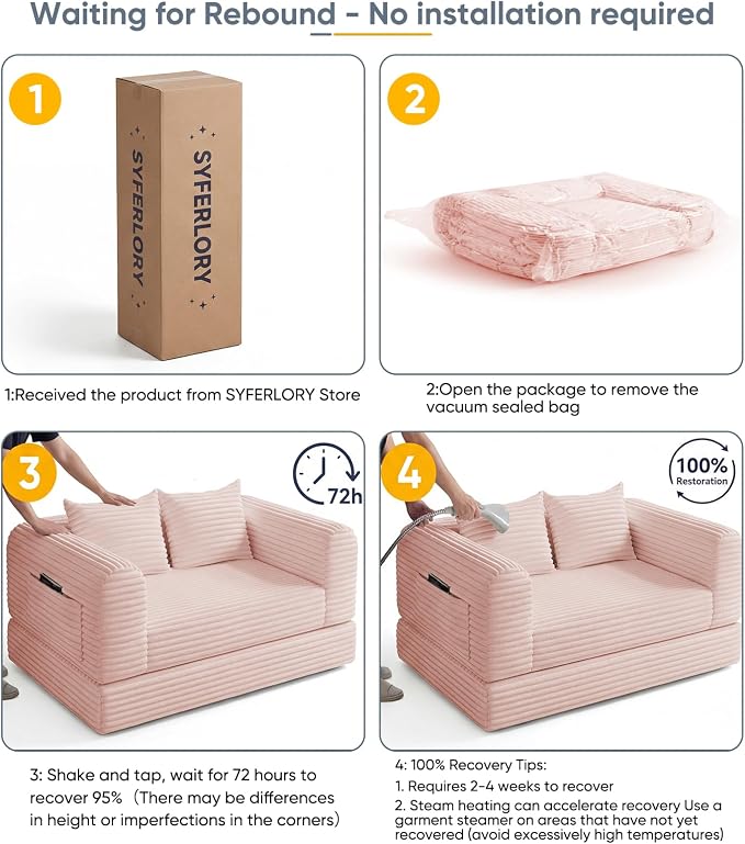 Versatile 2 in1 Loveseat Pink Accent Chair Couch Convertible Boneless Chaise - Image 7
