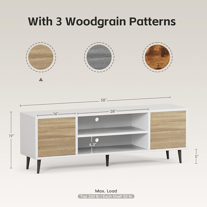 JUMMICO TV Stand for 65 Inch TV, Mid Century Modern TV Stand, Entertainment - Image 5
