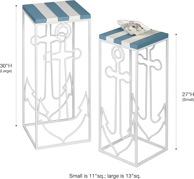 Nautical Anchor Slat Wood and Metal Nesting Table Set of 2, 27 and 30 Inches - Image 3