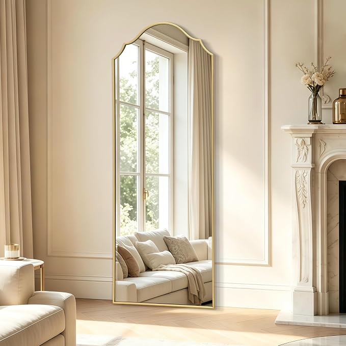 Besdomus Scalloped Full Length Mirror: 21"x56" Gold Arched Floor Mirror by Besdomus