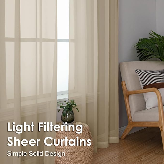 OVZME Taupe Sheer Curtains 90 Inches Long 2 Panels - Image 6