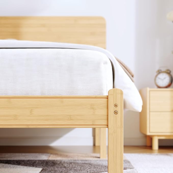 BOSRII 12in High Solid Bamboo Wood Platform Twin XL Bed Frame - Image 5