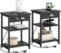 End Tables Set of 2 with Charging Station USB Ports, 3 Tier Tall Night Stand by CALERTAINDirect