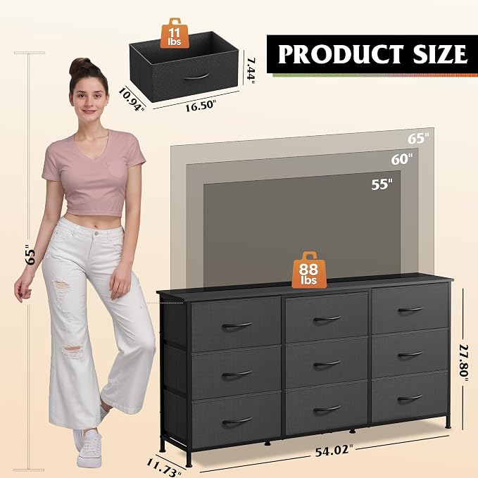WLIVE 54''W Dresser for Bedroom, 65 inch TV, Wide Chest of Drawers - Image 3