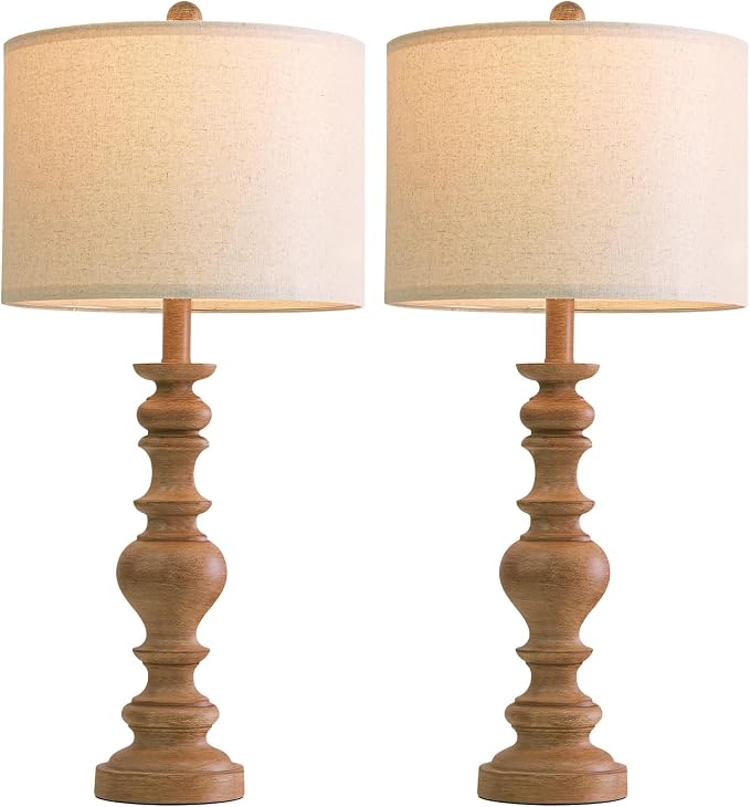 BOBOMOMO 27" Light Brown Table Lamps Set of 2, Large Farmhouse Resin Lamps - Image 8